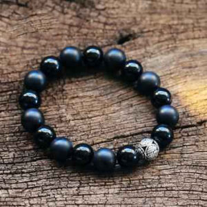 Vòng tay đá obsidian charm bạc S925