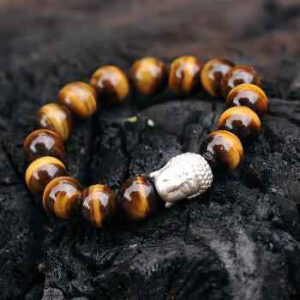 Vòng tay đá mắt hổ vàng bình an Silver charm 925
