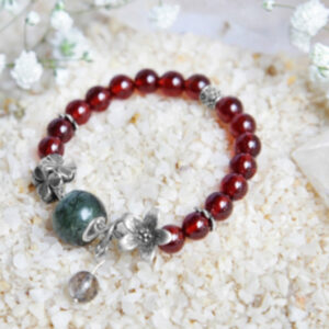 (NA17) Vòng đá Garnet charm bạc Thái lu thống tóc xanh