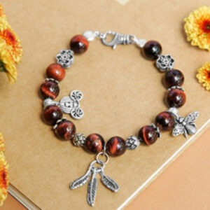 (NA5) Vòng mắt hổ nâu đỏ charm bạc thái 925
