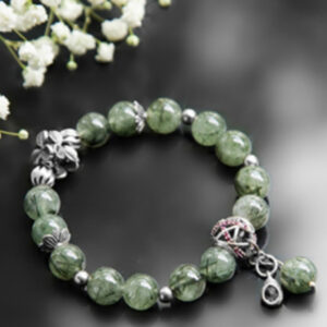 (NA6) Vòng thạch anh tóc xanh charm bạc thái 925