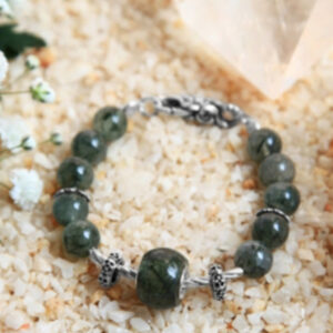 (NA7) Vòng thạch anh tóc xanh charm bạc pandora
