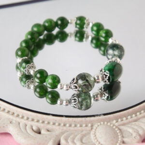 Vòng đá Diopside 9mm kết hợp lu thống ngọc cẩm thạch