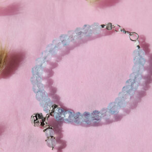 Vòng đá Topaz xanh mài giác charm bạc 925